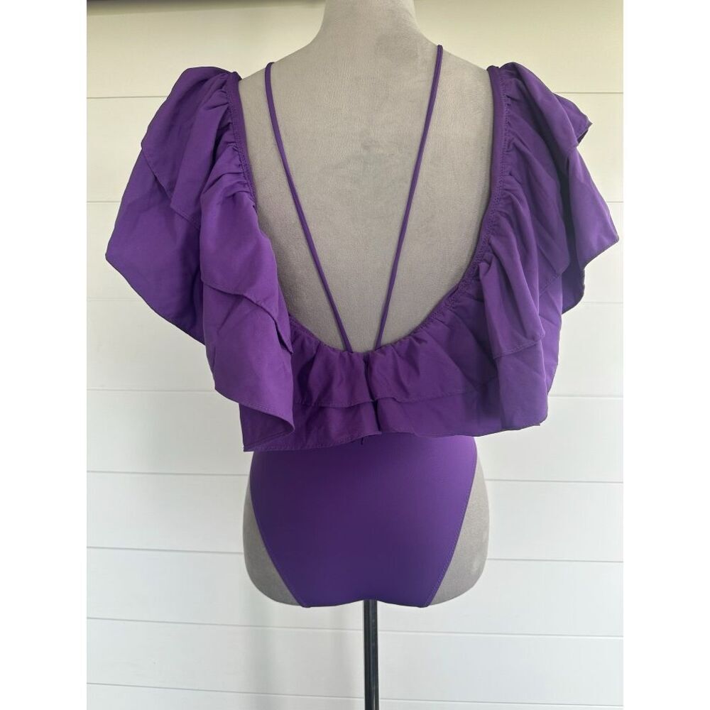 ZARA NWT Fashion Maxi Ruffle V Neck Purple Swimsuit Size S - Picture 5 of 8
